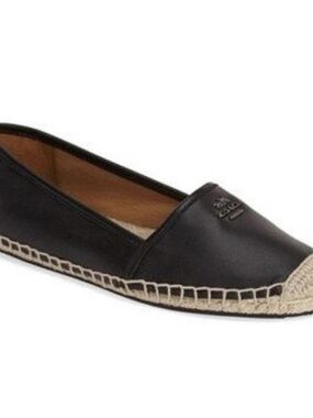 Coach Black Rhodelle Lambskin Leather Espadrille Boho Slip On Ballet Flats Sz 6